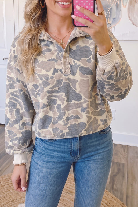 Casual Collared Camo Pullover