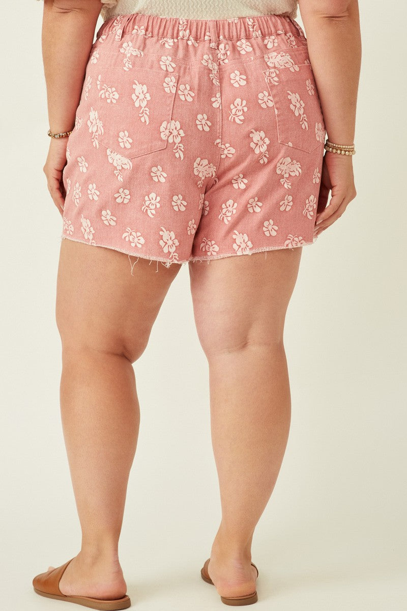 Pink Floral Distressed Shorts