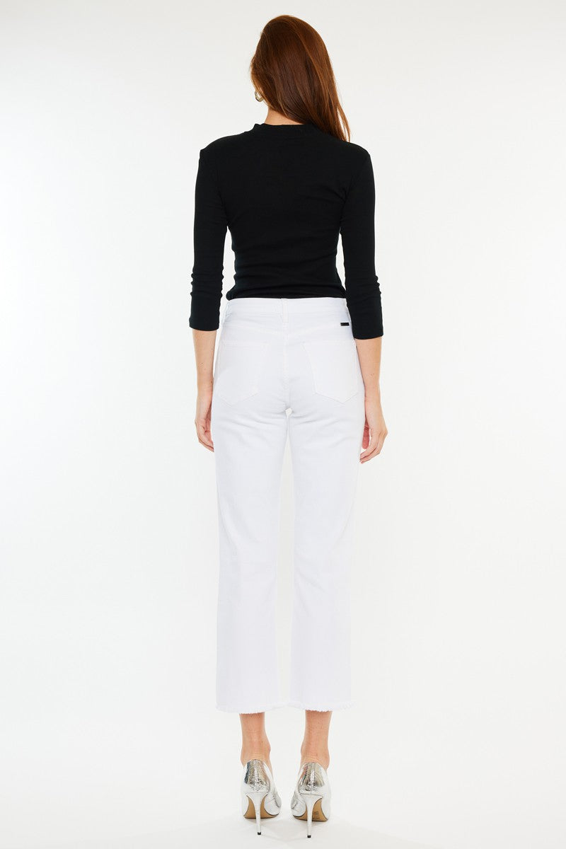 KanCan High Rise Straight Cropped White Jeans