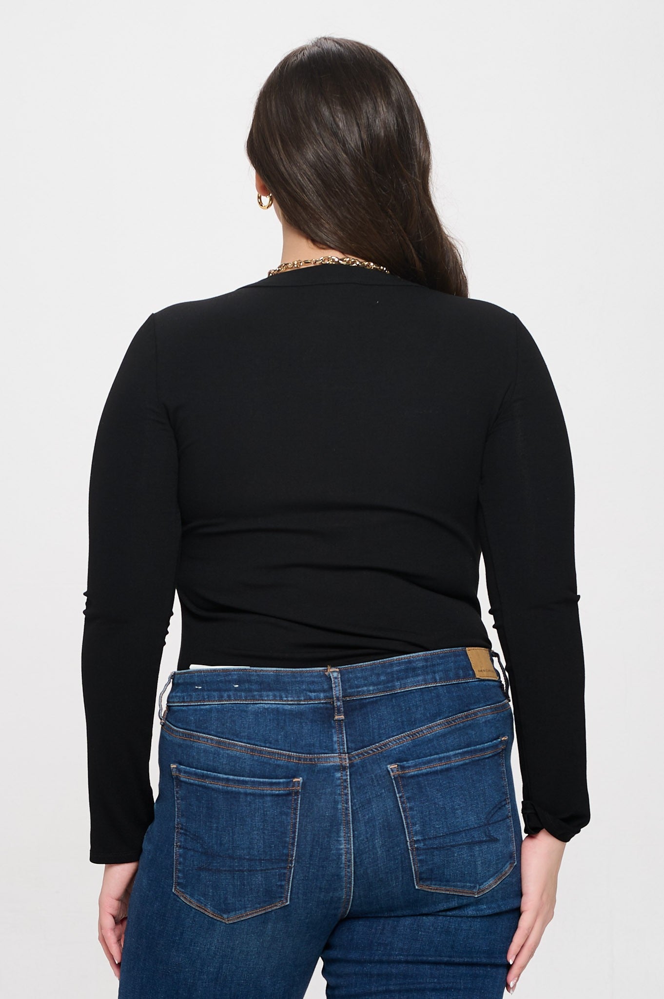 Scoop Neck Henley - Black (Curvy)