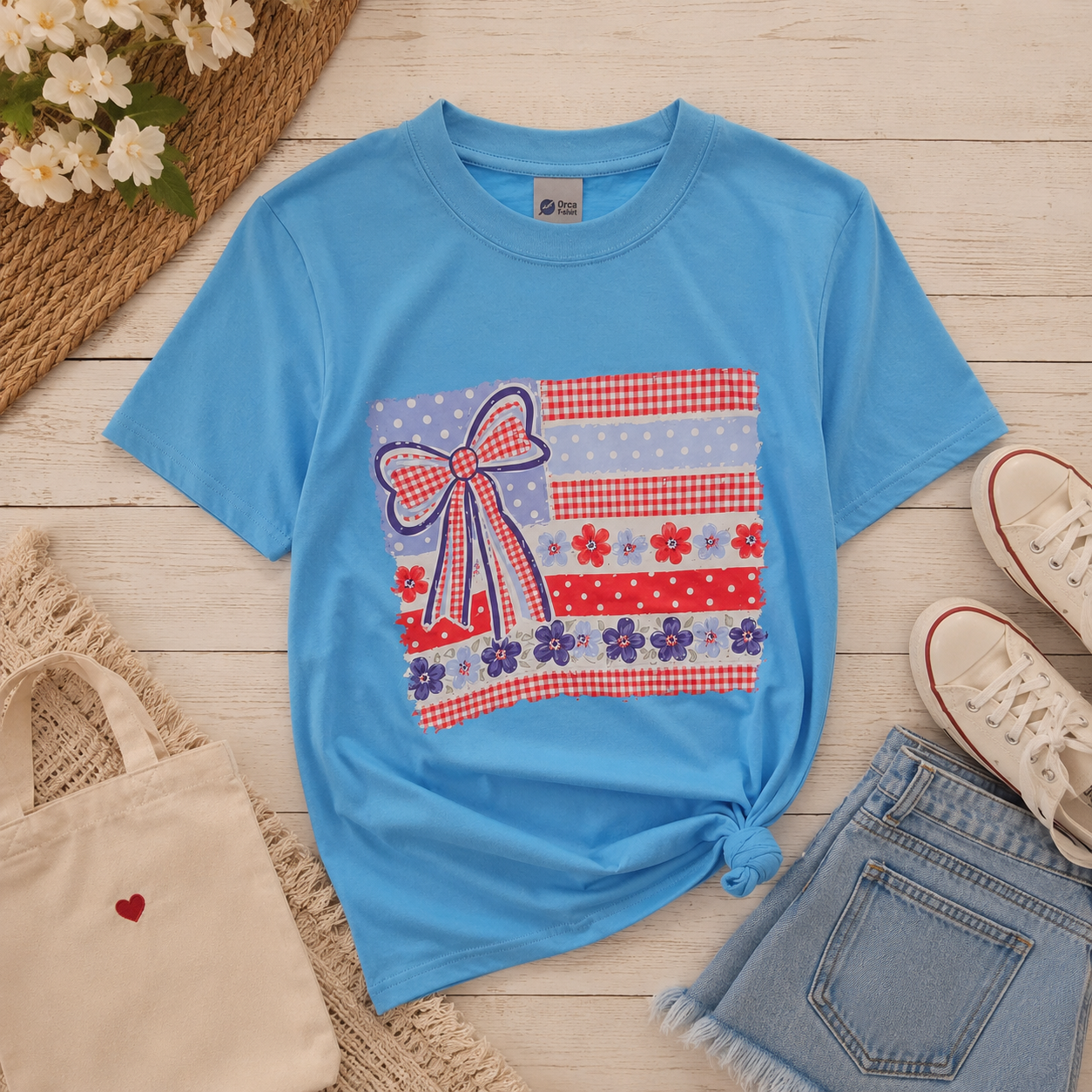 Patriotic Patchwork Bow Tee