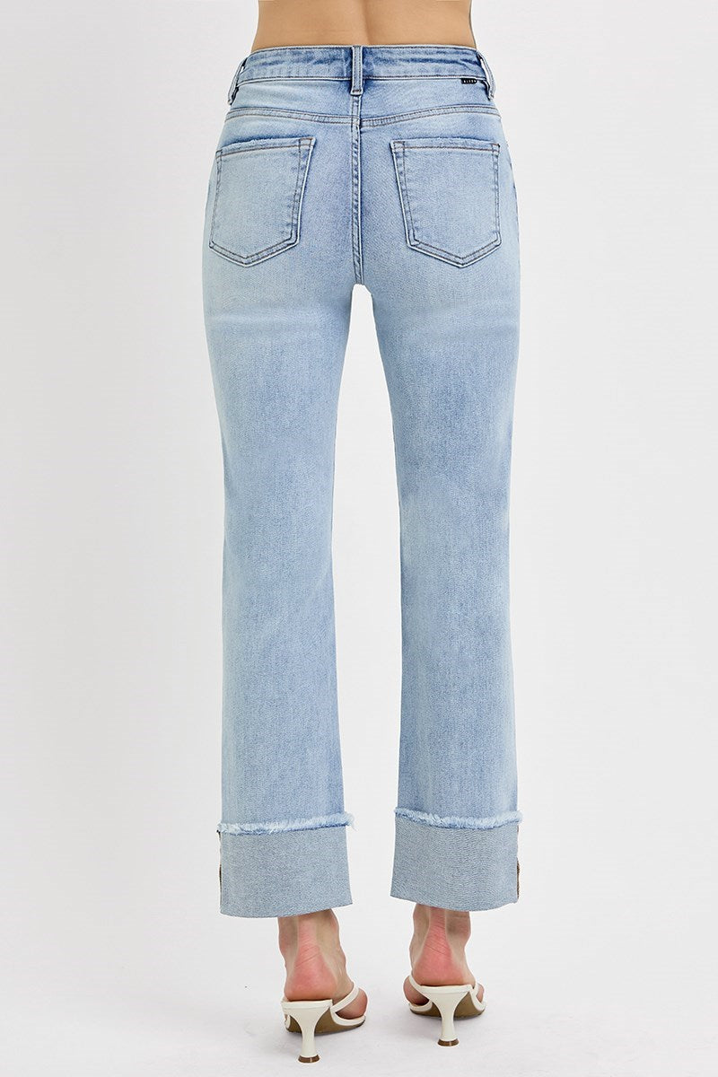 Risen High Rise Straight Cuffed Jeans