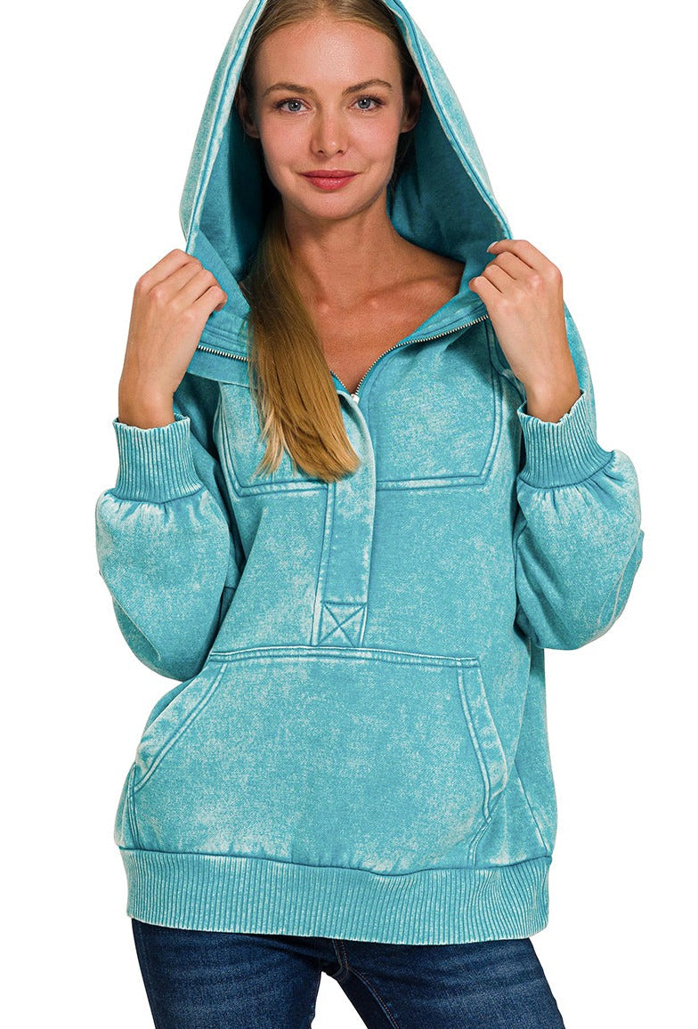 Vintage Washed Fleece 1/4 Zip Hoodie Charmed Clothing Company