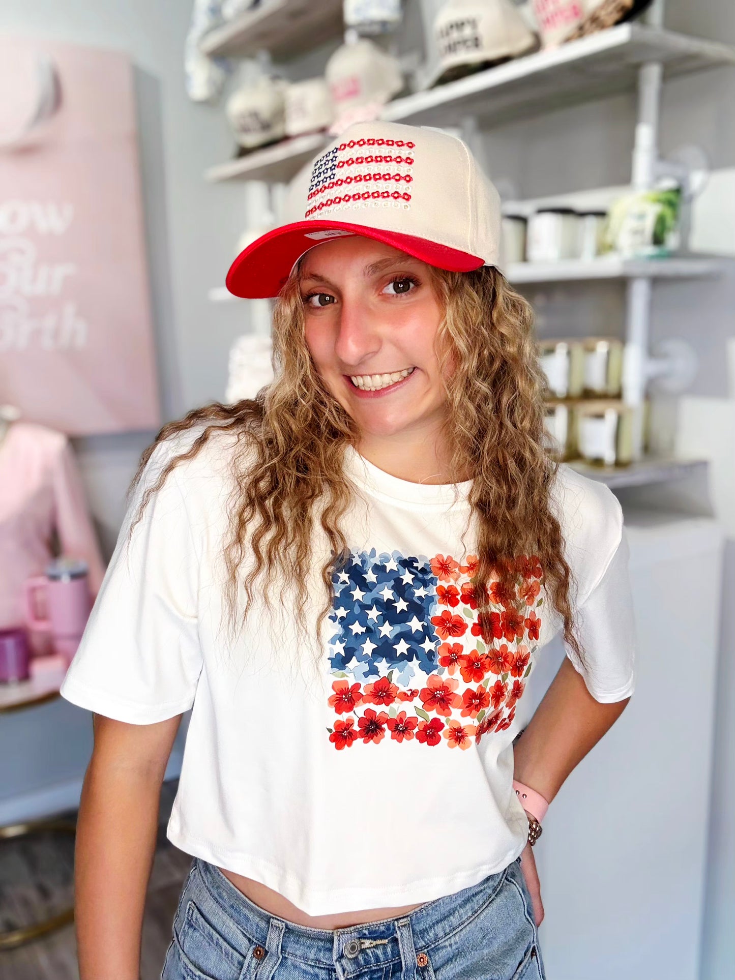 Patriotic Petals Crop Tee