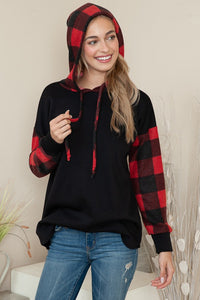 Partial Plaid Hoodie