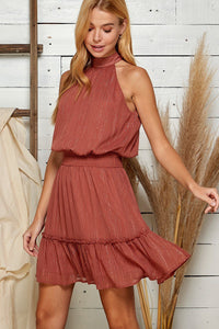 Tiered Halter Neck Dress Brown