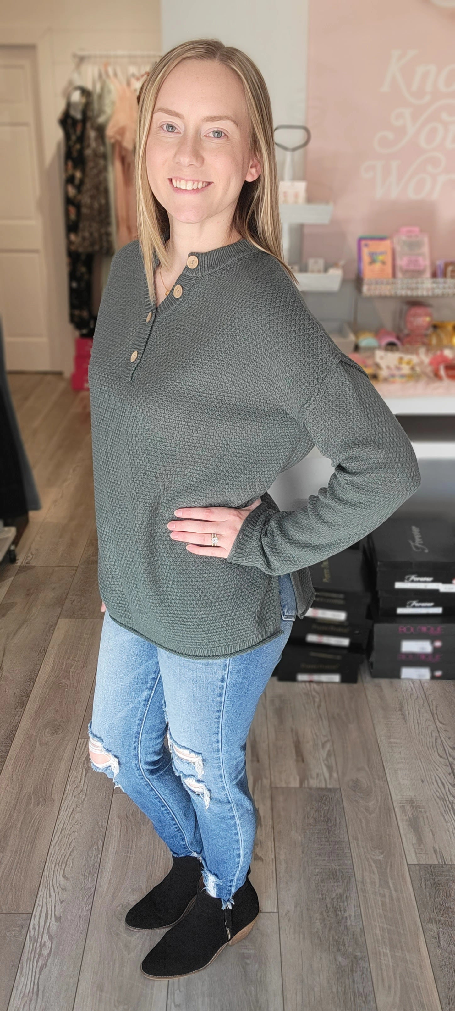 Henley Hero Sweater - Ash Jade