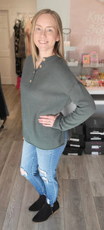 Load image into Gallery viewer, Henley Hero Sweater - Ash Jade
