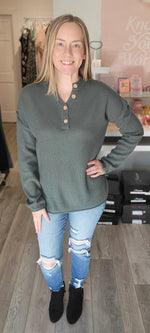 Load image into Gallery viewer, Henley Hero Sweater - Ash Jade
