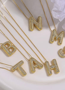 Initial Pave Rhinestone Bubble Necklace - Gold