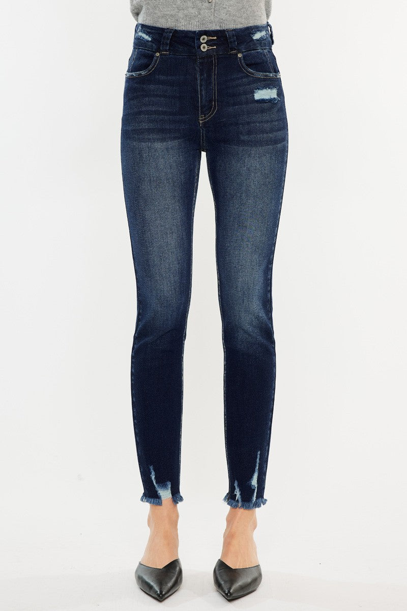 KanCan Double Button Dark Wash HR Skinnies