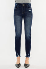 Load image into Gallery viewer, KanCan Double Button Dark Wash HR Skinnies
