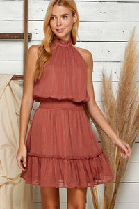 Tiered Halter Neck Dress Brown