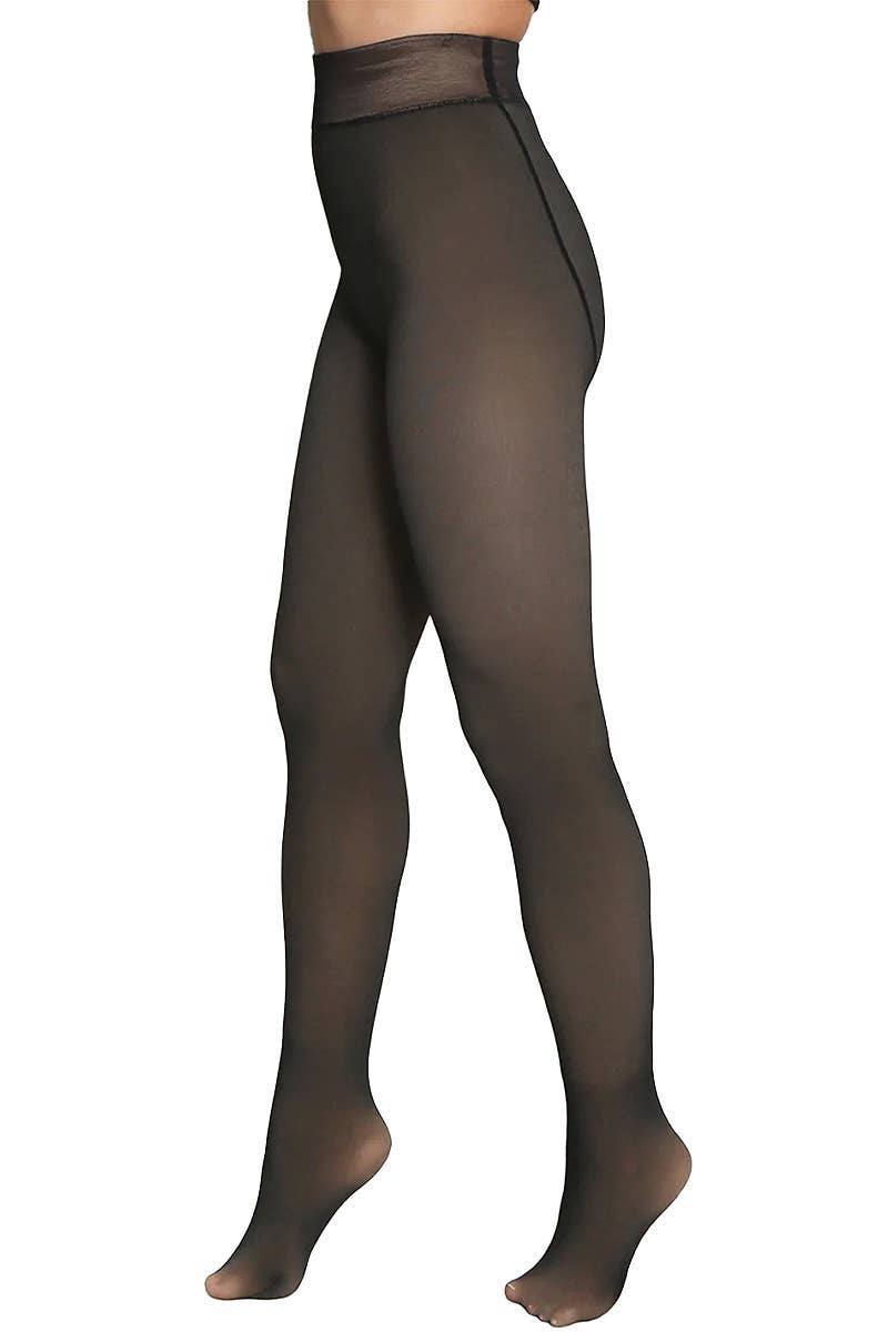 Faux Sheer Fleece Lined Tights – Black