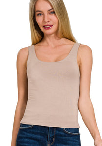 Yes, Please 2 Layer Round Neck Tank - Ash Mocha