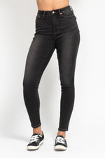 Load image into Gallery viewer, Judy Blue HW Tummy Control Black Wash Skinnies
