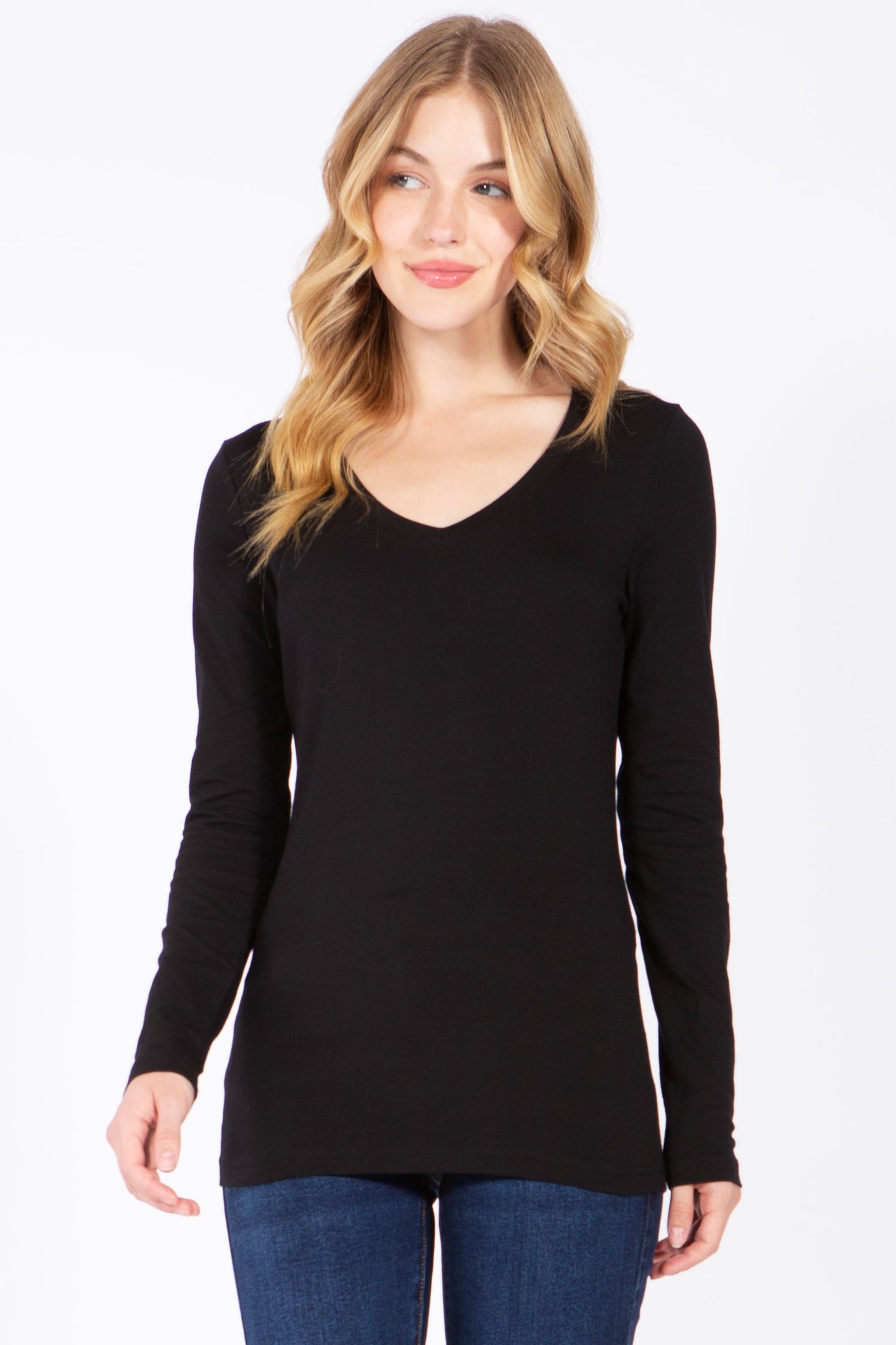 V-neck Long Sleeve Basic Black