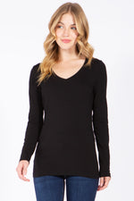 Load image into Gallery viewer, V-neck Long Sleeve Basic Black
