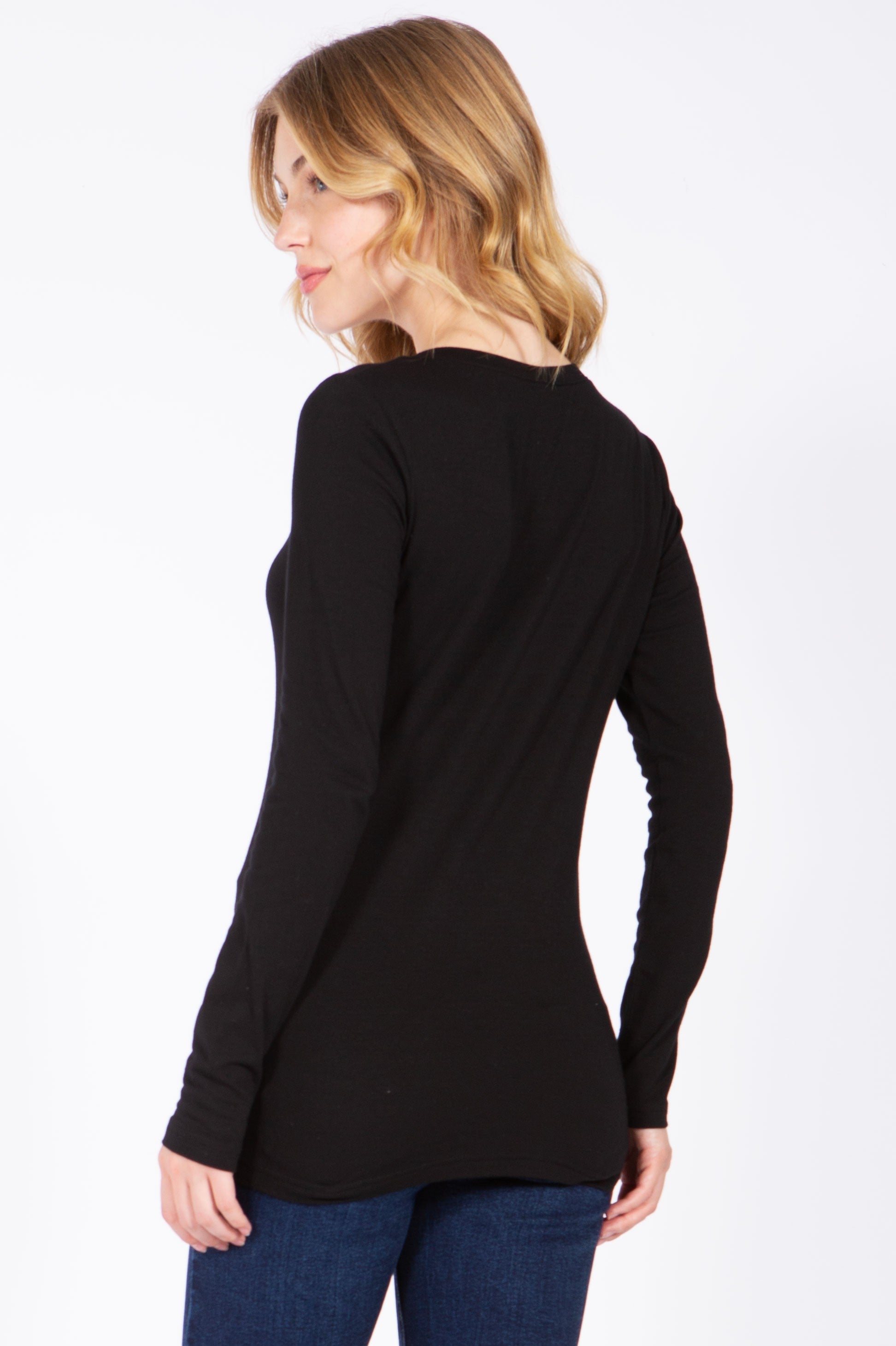 V-neck Long Sleeve Basic Black