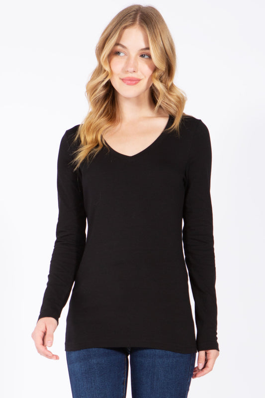 V-neck Long Sleeve Basic Black