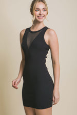 Load image into Gallery viewer, Fearless Mesh Front Knit Mini Black Dress
