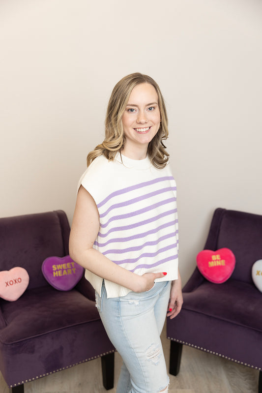 Spring Fling Crew Neck Sweater ~ Lavender Stripe