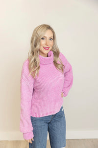 Chenille Turtleneck Sweater ~ Bubblegum Pink