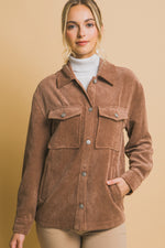 Load image into Gallery viewer, Corduroy Button Down Shackett with Pockets - Cocoa
