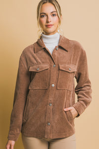 Corduroy Button Down Shackett with Pockets - Cocoa