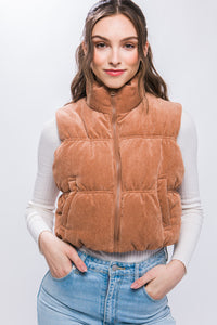 Corduroy Puffer Vest - Camel