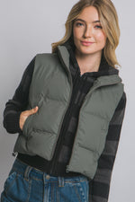 Load image into Gallery viewer, Cropped Puffer Vest ~  Deep Evergreen
