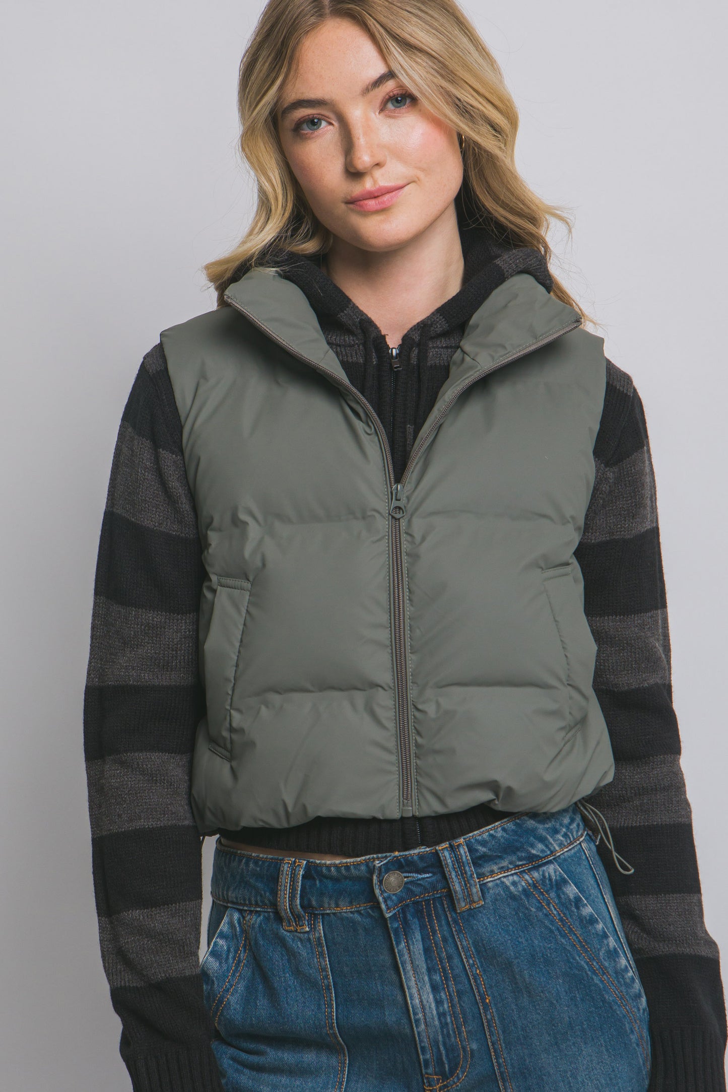 Cropped Puffer Vest ~  Deep Evergreen