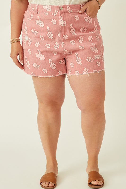 Pink Floral Distressed Shorts