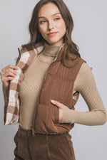 Load image into Gallery viewer, Reversible Mocha Plaid Puffer Vest
