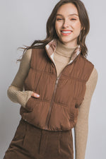 Load image into Gallery viewer, Reversible Mocha Plaid Puffer Vest
