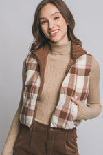 Load image into Gallery viewer, Reversible Mocha Plaid Puffer Vest
