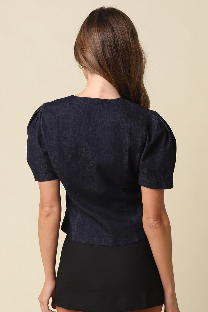 Gia Puff Sleeve Button Denim Top