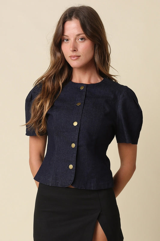 Gia Puff Sleeve Button Denim Top