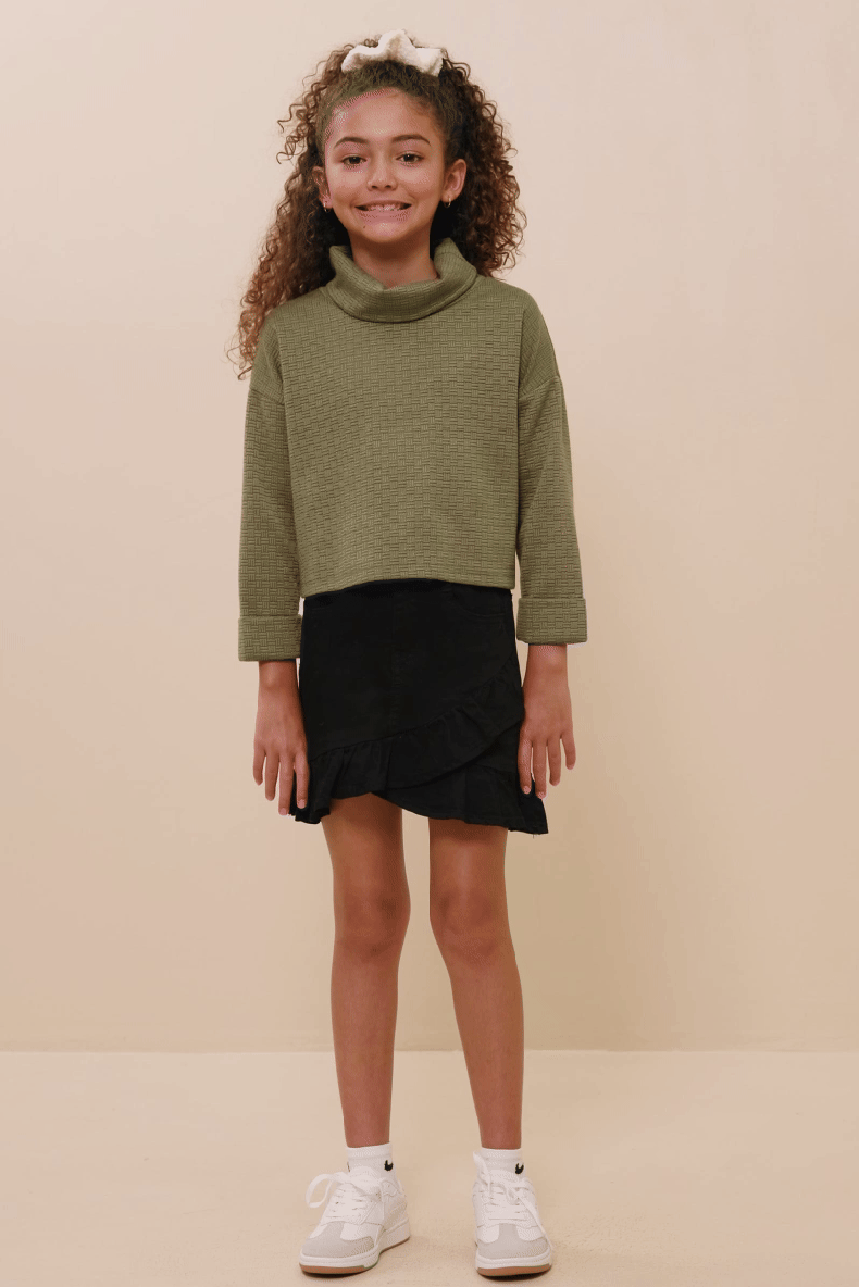 Girl's Olive Textured Turtleneck