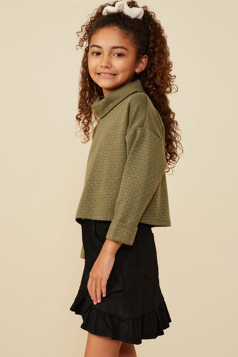 Girl's Olive Textured Turtleneck