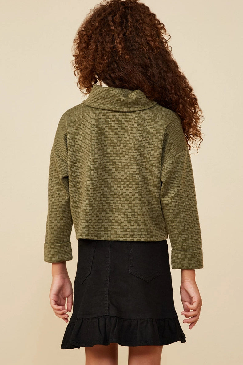 Girl's Olive Textured Turtleneck