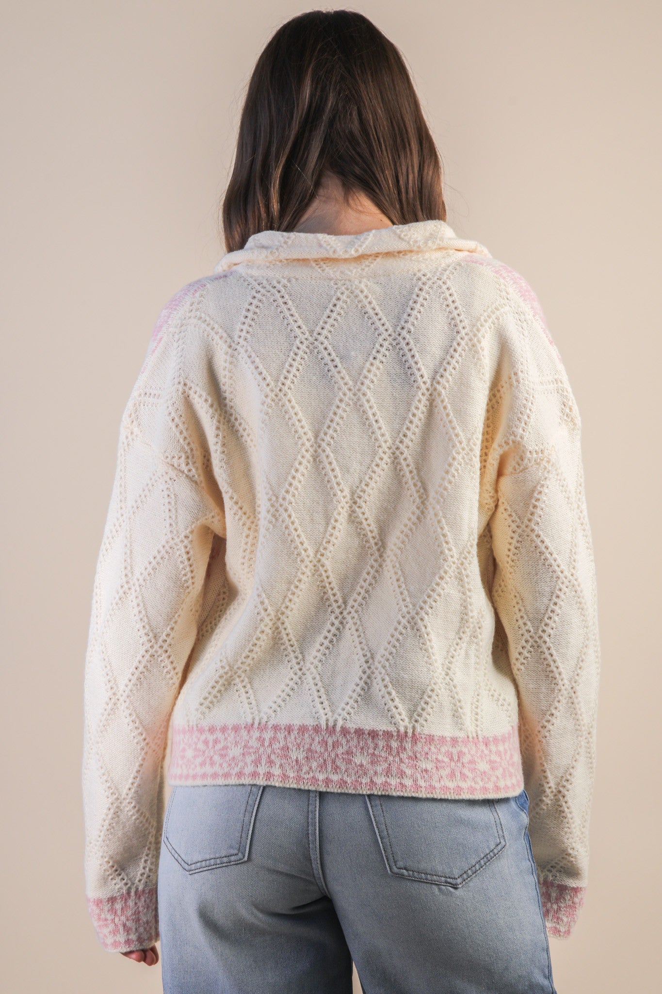 Rosé Ripple Zip Cardigan