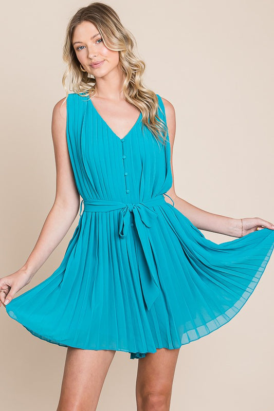 Jaded Teal Pleated Perfection Romper