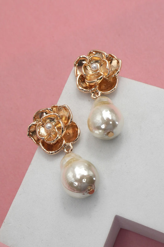 Golden Garden Pearl Drop Earrings