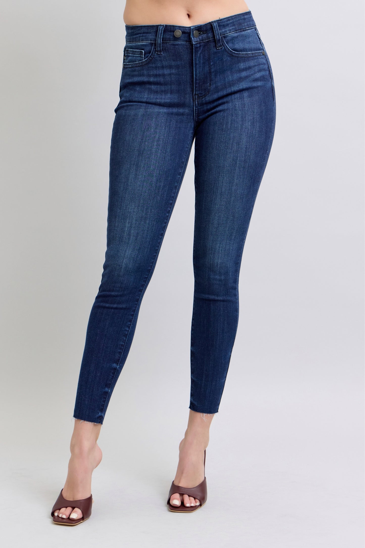Judy Blue Mid-Rise Raw Hem Skinnies