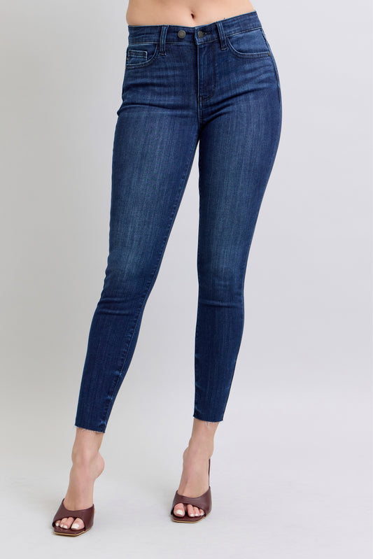 Judy Blue Mid-Rise Raw Hem Skinnies
