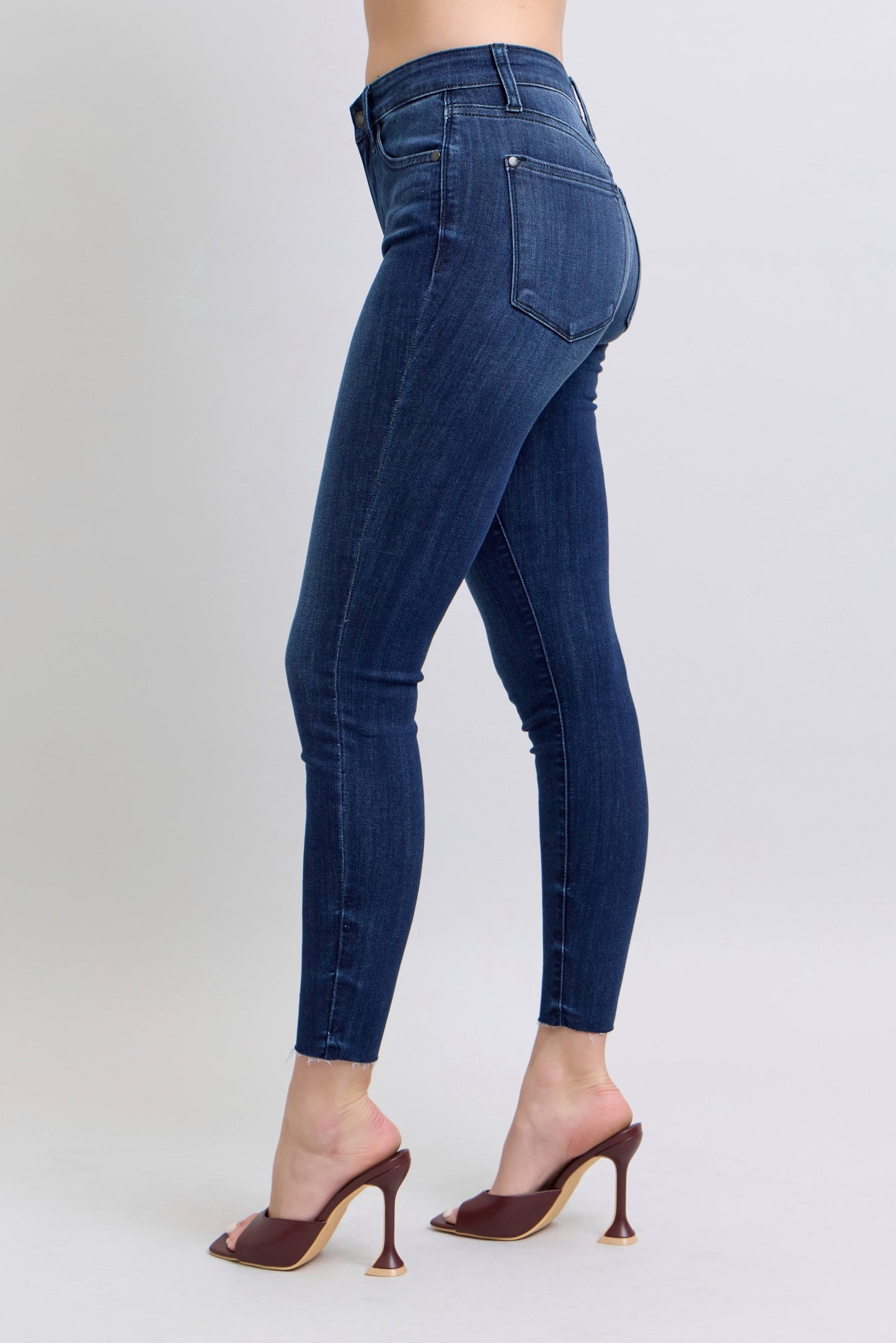Judy Blue Mid-Rise Raw Hem Skinnies