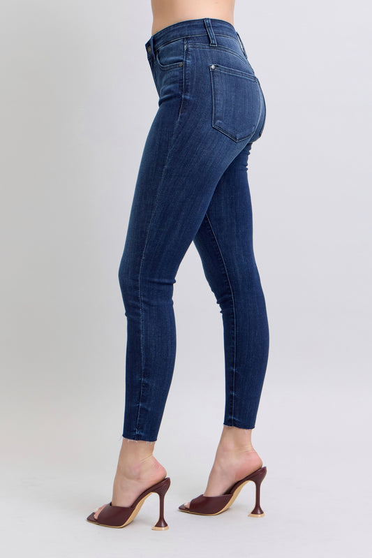 Judy Blue Mid-Rise Raw Hem Skinnies