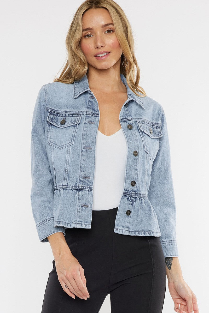 KanCan Classic Fit Peplum Denim Jacket