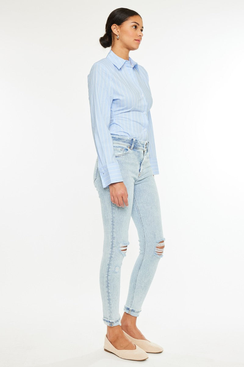 KanCan High Rise Light Wash Distressed Skinnies